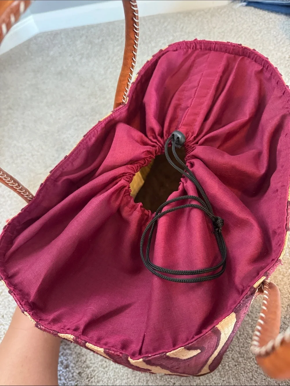 Woven Stripe Tote Bag in Burgundy and Tan
